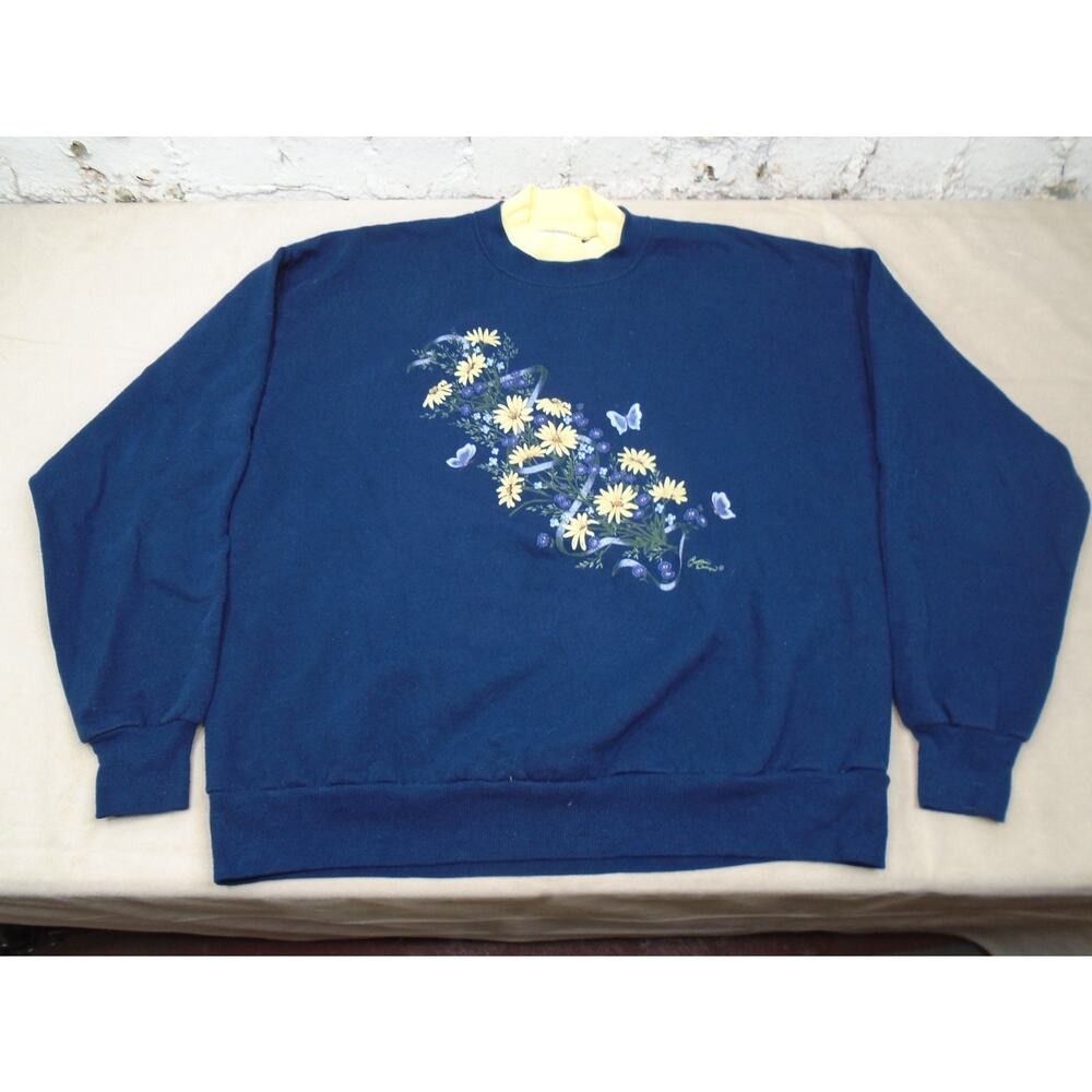Vintage 90s Pleasant Shade Grandma Sweater Daisy Flowers Butterfly Graphic XL